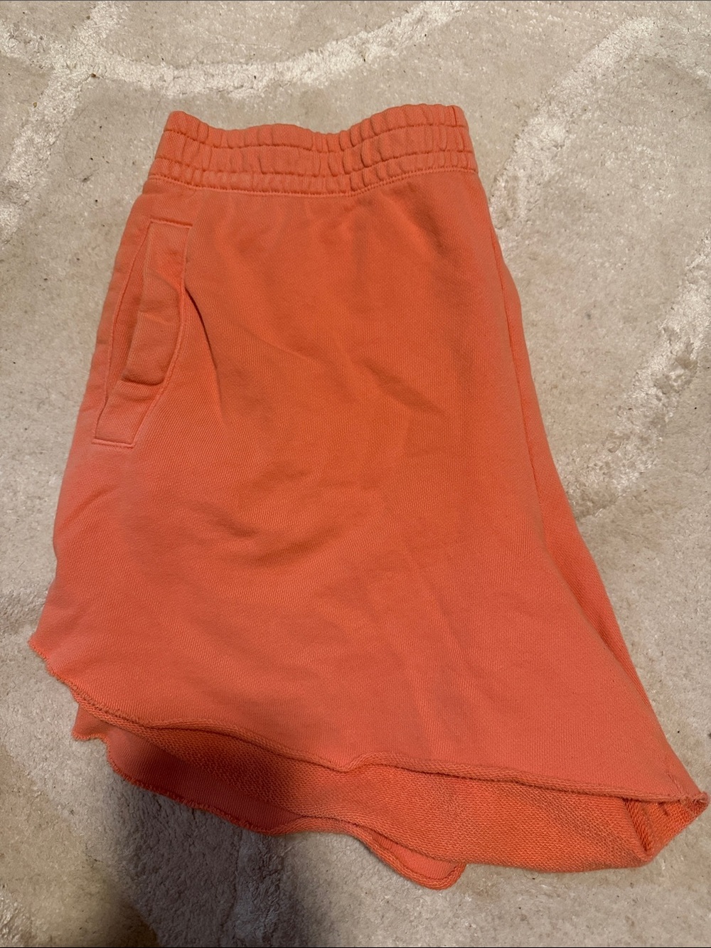 aerie Coral-Orange High-Low Elastic Waist Shorts with Side Pocket